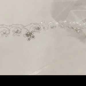 Swarovski, beaded, sequined scalloped wedding veil with silver threading 1st Class Bridal | FC Bridal 108 Inches - Notable Dangling  main image 4